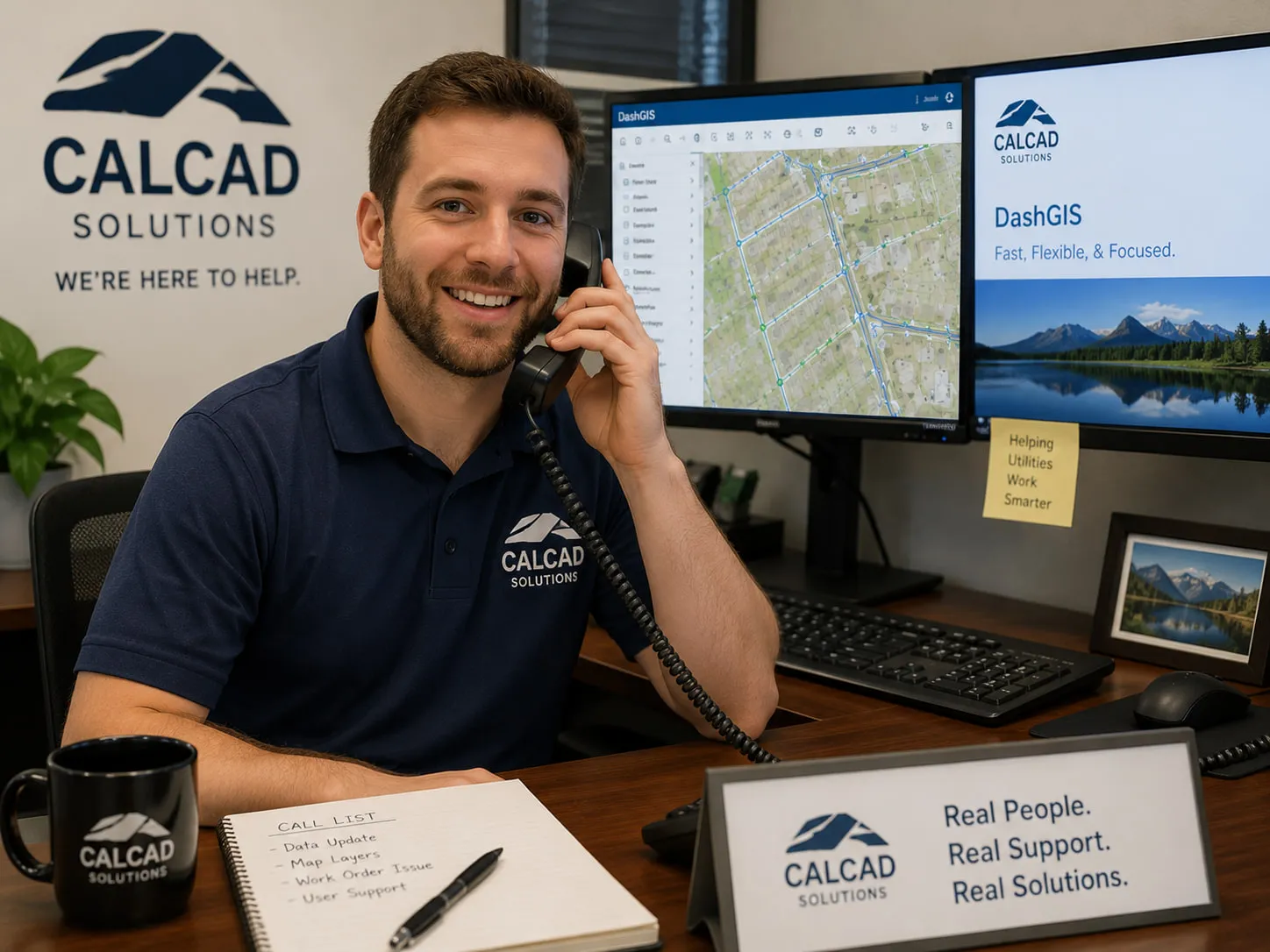 A CALCAD employee answering the phone, ready to help.