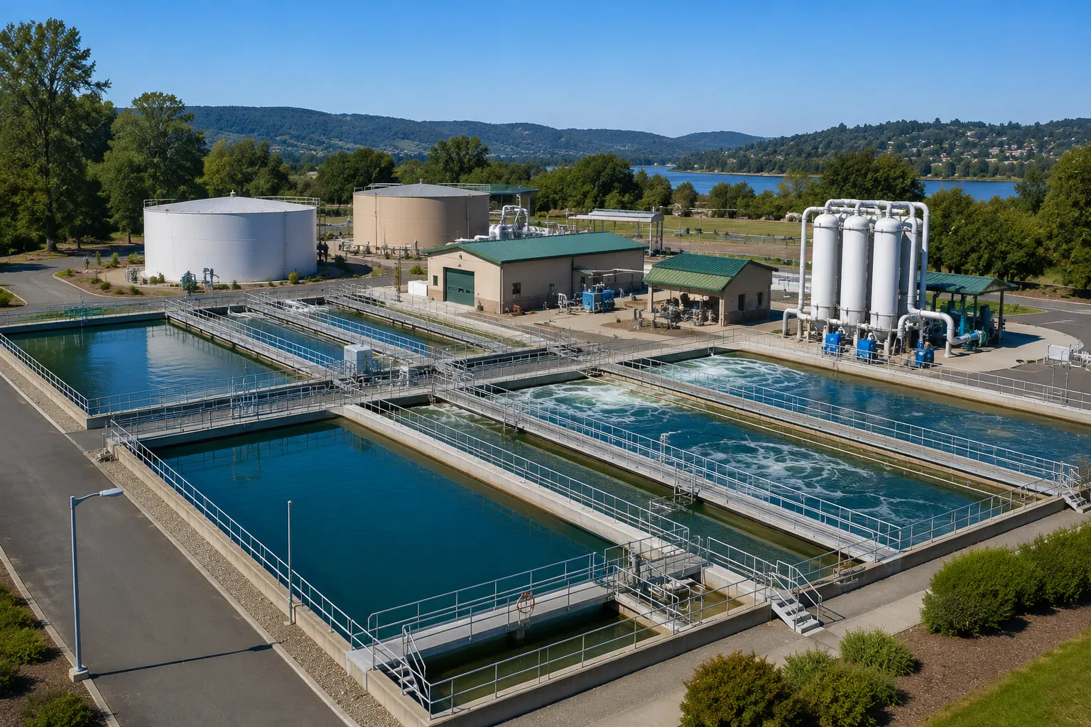 Sunrise over a treatment plant